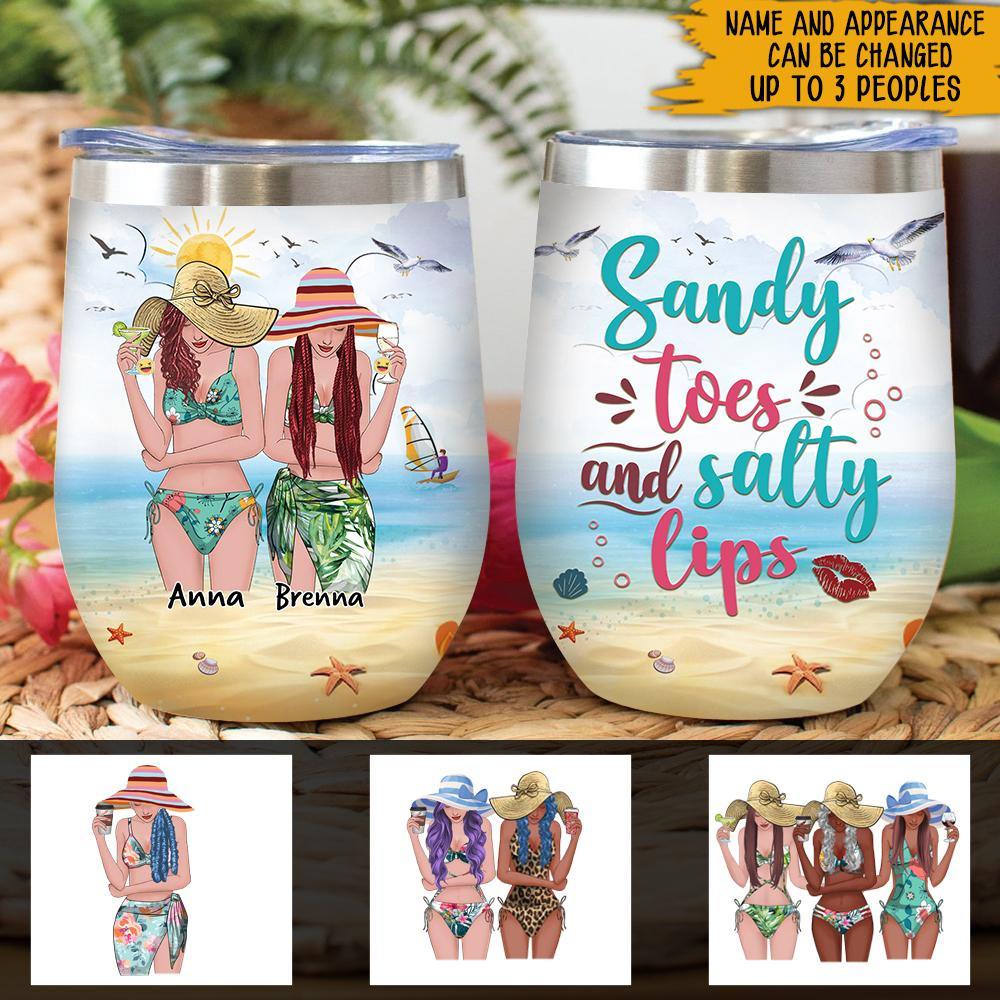 Beach Bestie Custom Wine Tumbler Sandy Toes & Salty Lips Personalized Gift - PERSONAL84