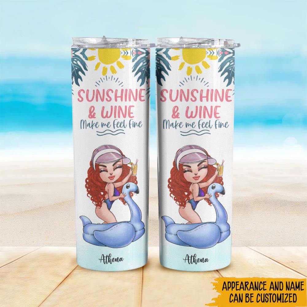 Beach Custom Tumbler Sunshine & Wine Make Me Feel Fine Personalized Gift - PERSONAL84