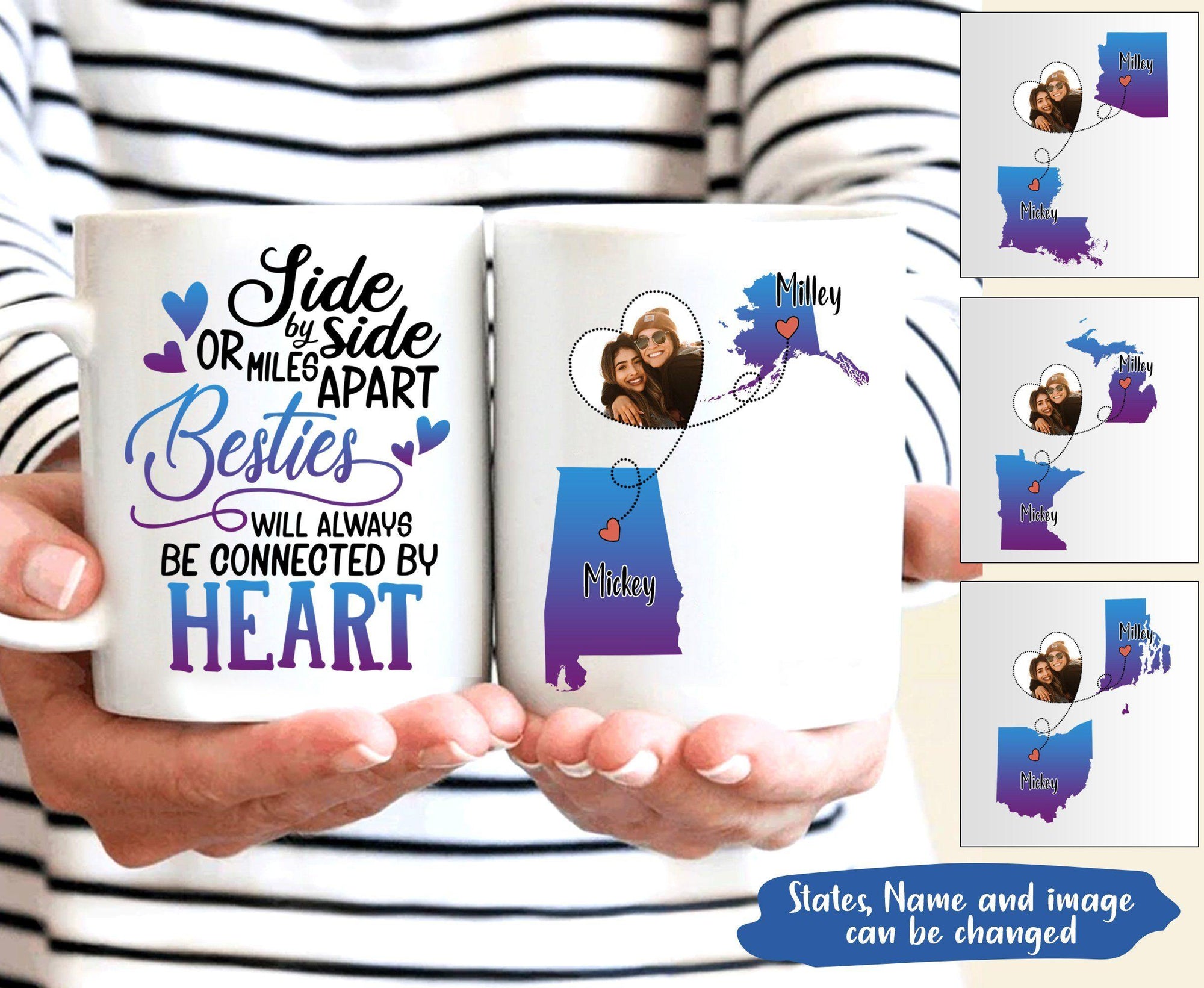 Bestie Custom Mug Side By Side Or Miles Apart Bestie Always Connected By Heart Personalized Gift - PERSONAL84