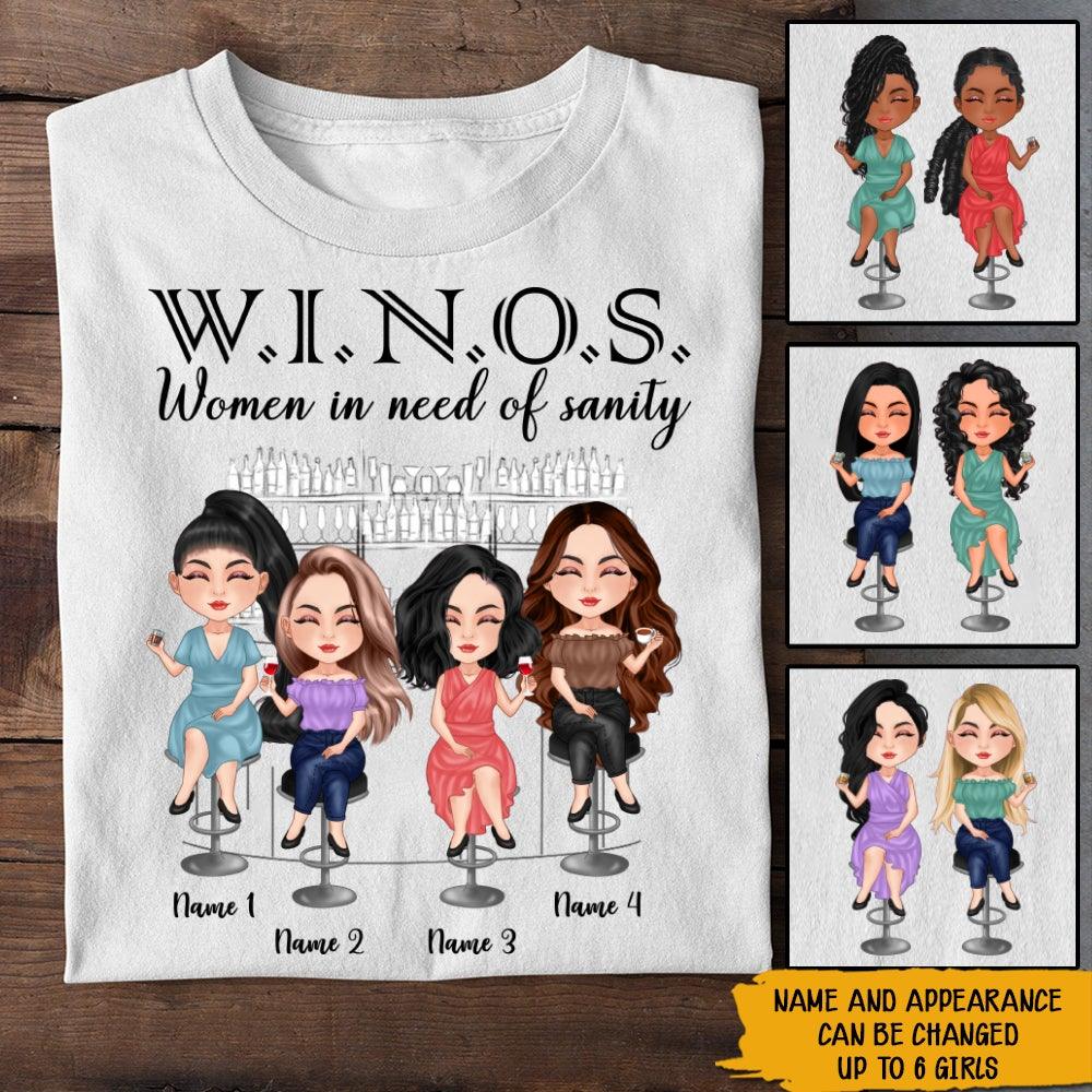 bestie custom shirt winos women in need of sanity personalized best friend drinking gift