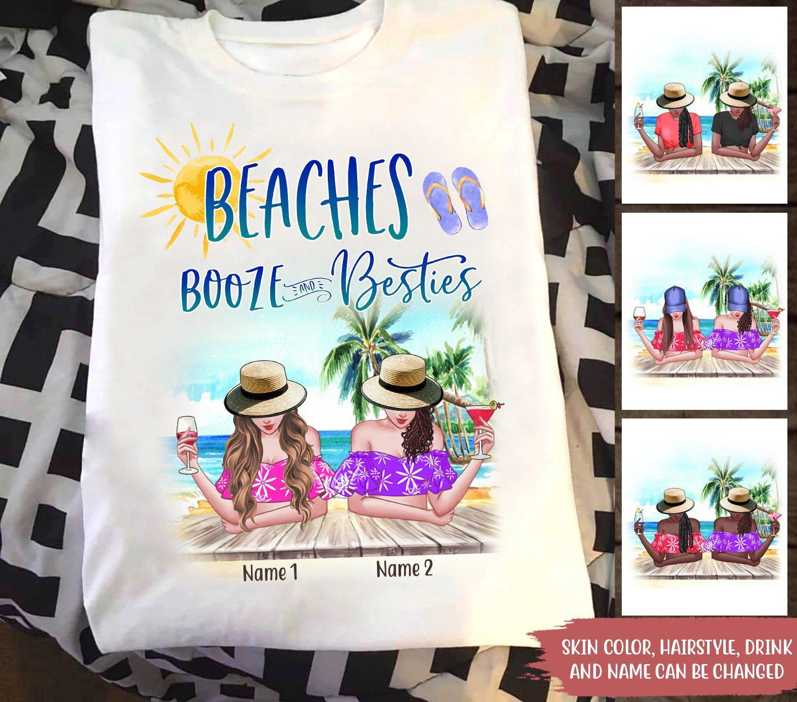 Bestie Custom T Shirt Beaches Booze And Bestie Personalized Gift - PERSONAL84