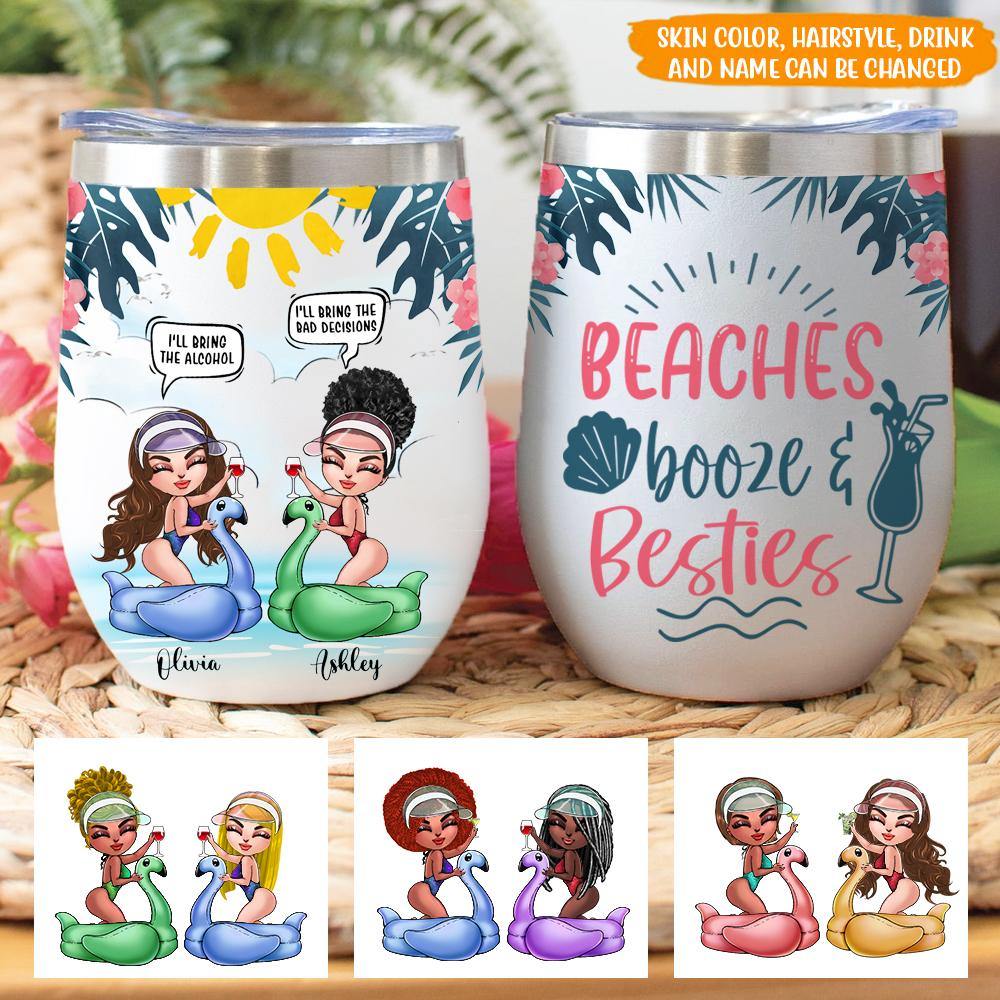 Bestie Custom Wine Tumbler Beaches Booze Besties Personalized Gift - PERSONAL84