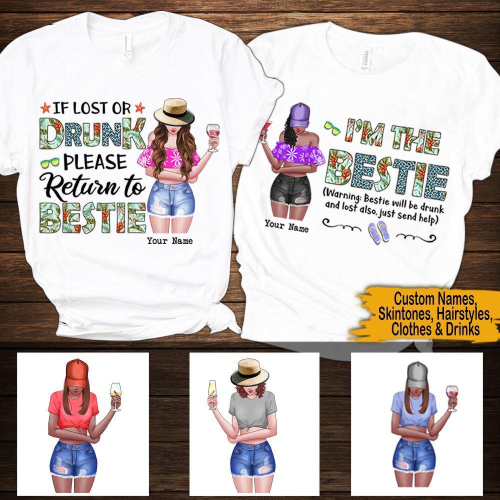 Bestie Drunk Custom Couple T Shirt If Lost Or Drunk Please Return To Bestie Personalized Gift - PERSONAL84