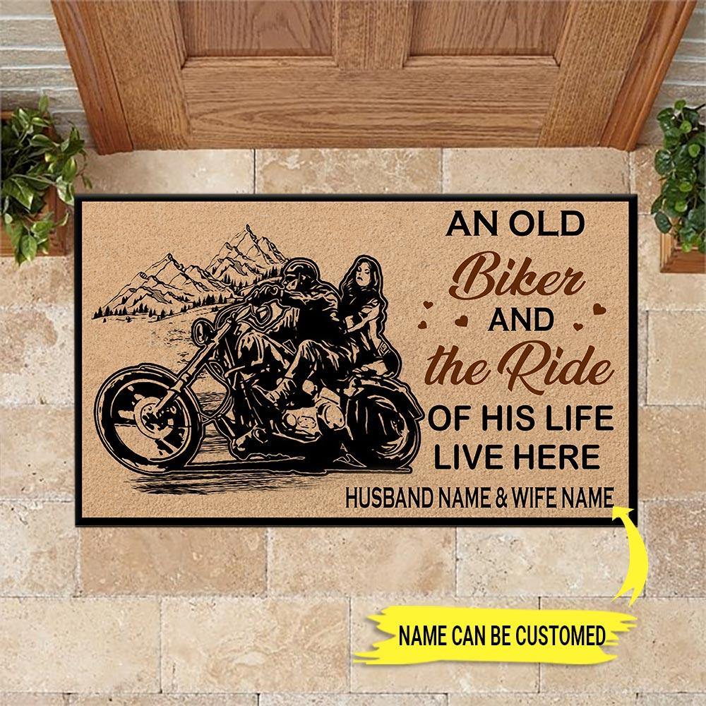 Biker Custom Doormat An Old Biker And The Ride Of His Life Live Here Personalized Gift - PERSONAL84