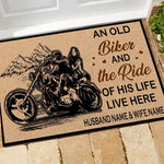 Biker Custom Doormat An Old Biker And The Ride Of His Life Live Here Personalized Gift - PERSONAL84