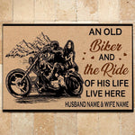 Biker Custom Doormat An Old Biker And The Ride Of His Life Live Here Personalized Gift - PERSONAL84