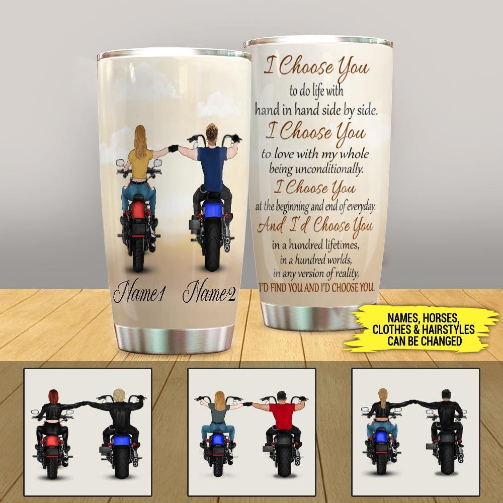 Biker Tumbler Personalized Name Biker Couple I Choose You To Do Life With - PERSONAL84