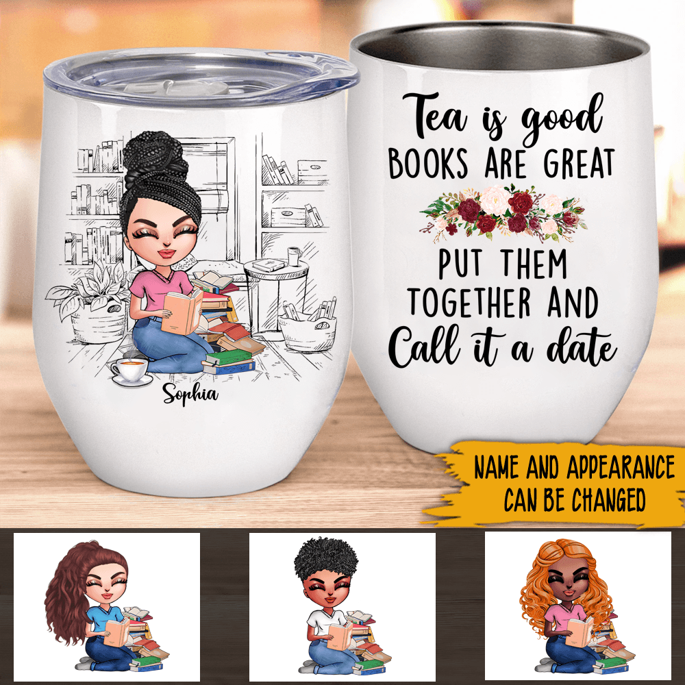 Book & Wine Custom Wine Tumbler Wine Is Good Books Are Great Personalized Gift - PERSONAL84