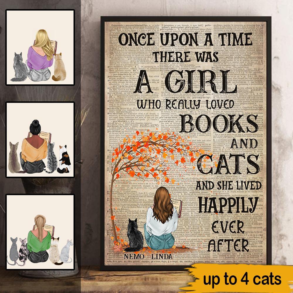 Book Cat Lovers Custom Poster Once Upon A Time A Girl Really Loved Books And Cats And Lived Happily Ever After Personalized Gift - PERSONAL84