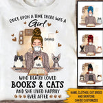 Book Cat Lovers Custom T Shirt She Really Loved Books & Cats She Lived Happily Ever After Personalized Gift - PERSONAL84