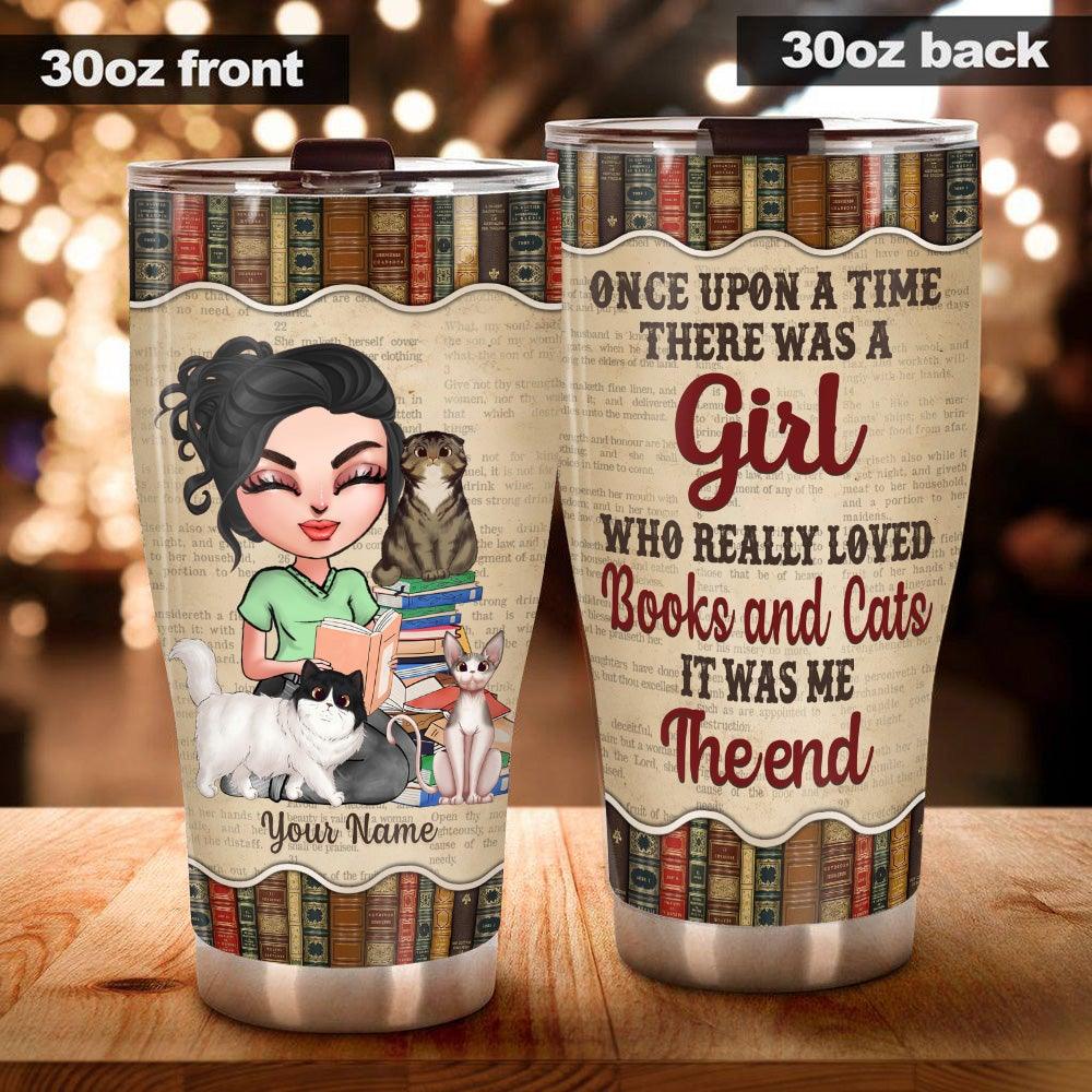 Book Lover Custom Tumbler A Girl Who Loves Books And Cats Personalized Gift Cat Mom - PERSONAL84