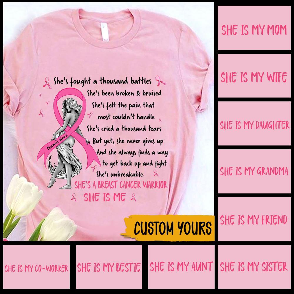 Breast Cancer Awareness Custom Shirt She's A Breast Cancer Warrior Personalized Gift - PERSONAL84