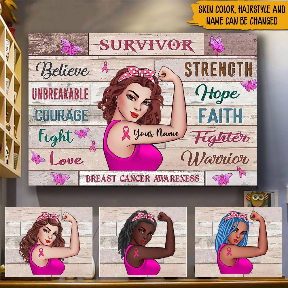 Breast Cancer Awareness Month Custom Poster Fighter Unbreakble Personalized Gift - PERSONAL84