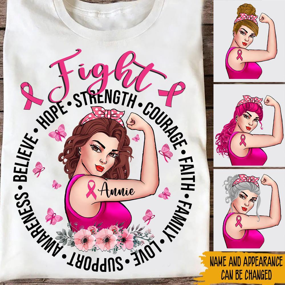 Breast Cancer Awareness Month Custom Shirt Believe Hope Strength Personalized Gift - PERSONAL84