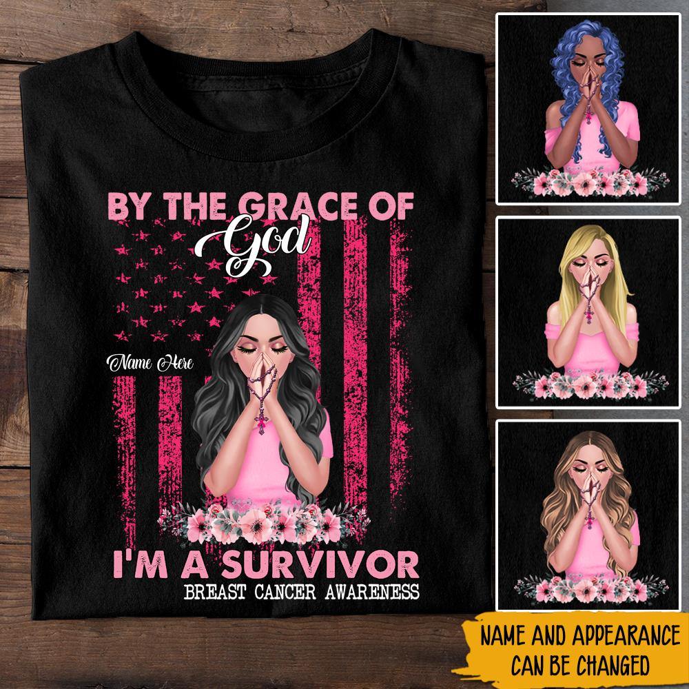 Breast Cancer Awareness Month Custom Shirt By The Grace Of God I'm A Survivor Personalized Gift - PERSONAL84