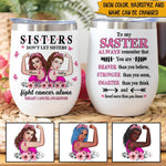 Breast Cancer Awareness Month Custom Wine Tumbler Sisters Don't Let Sisters Fight Cancer Alone Personalized Gift - PERSONAL84