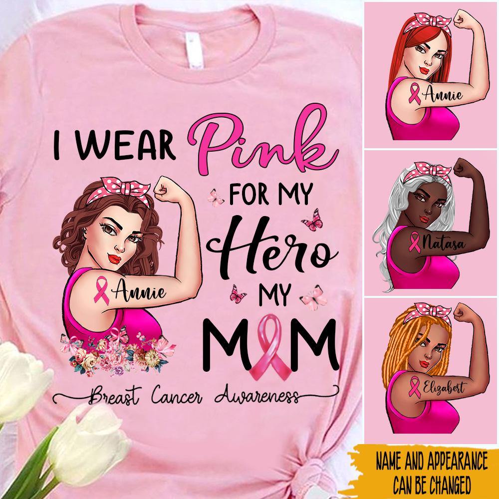 Breast Cancer Custom Shirt I Wear Pink For My Hero Personalized Gift - PERSONAL84