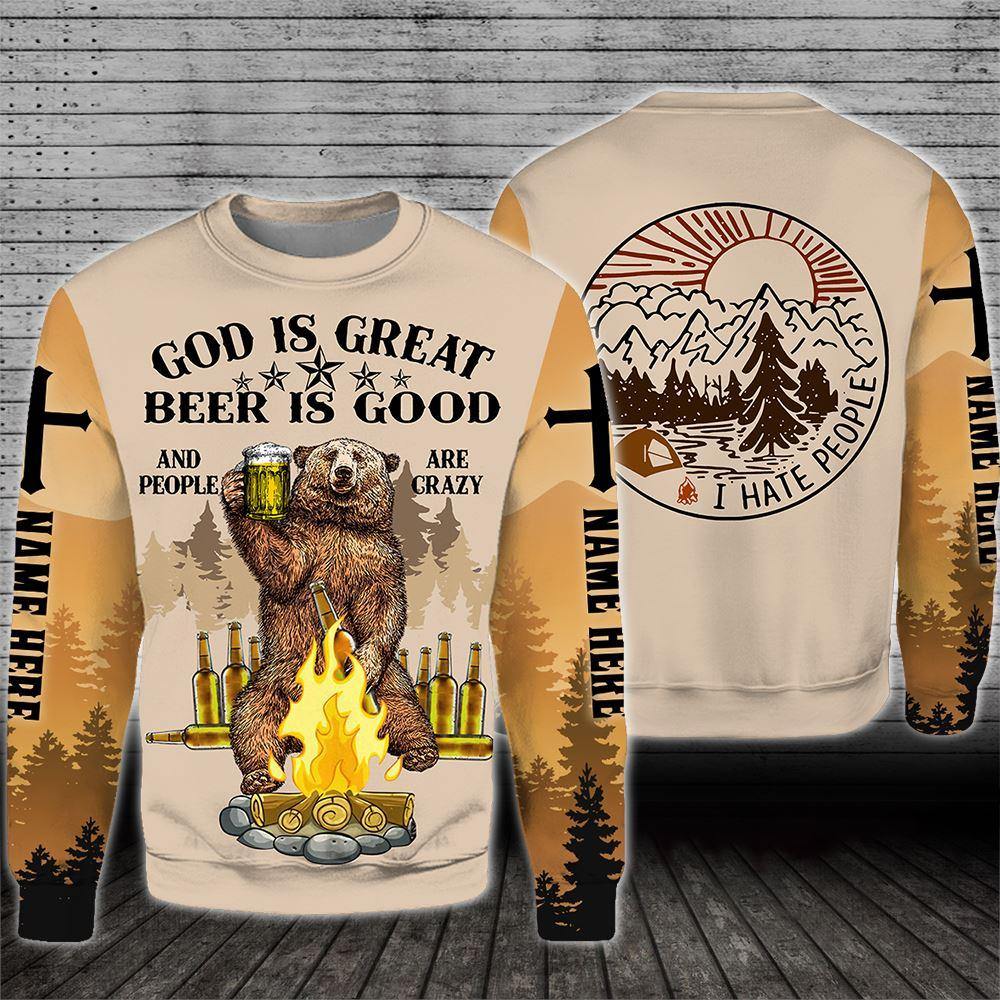 Camping Custom All Over Print God Is Great Beer Is Good People Are Crazy Personalized Gift - PERSONAL84