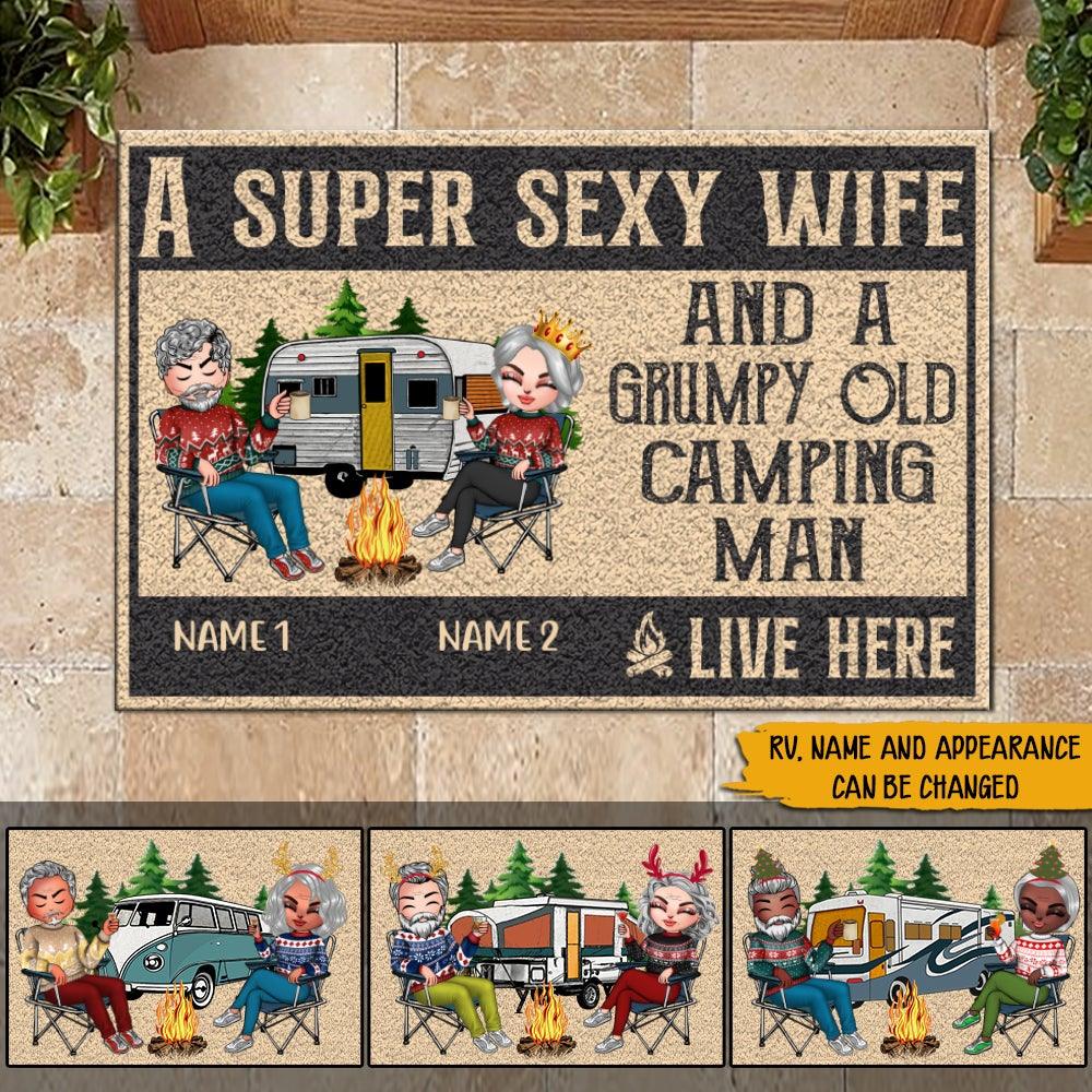 Camping Custom Doormat A Super Cool Husband And A Spoiled Camping Lady Live Here Personalized Gift - PERSONAL84