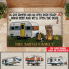 Camping Custom Doormat Our Camper Has An Open Door Policy Personalized Gift For Campers - PERSONAL84