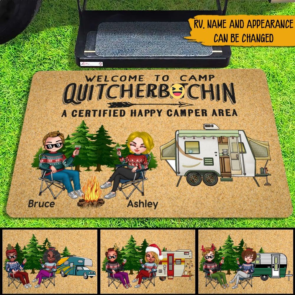 Camping Custom Doormat Welcome To Camp Quitcherbitching Certified Happy Camper Area Personalized Gift - PERSONAL84