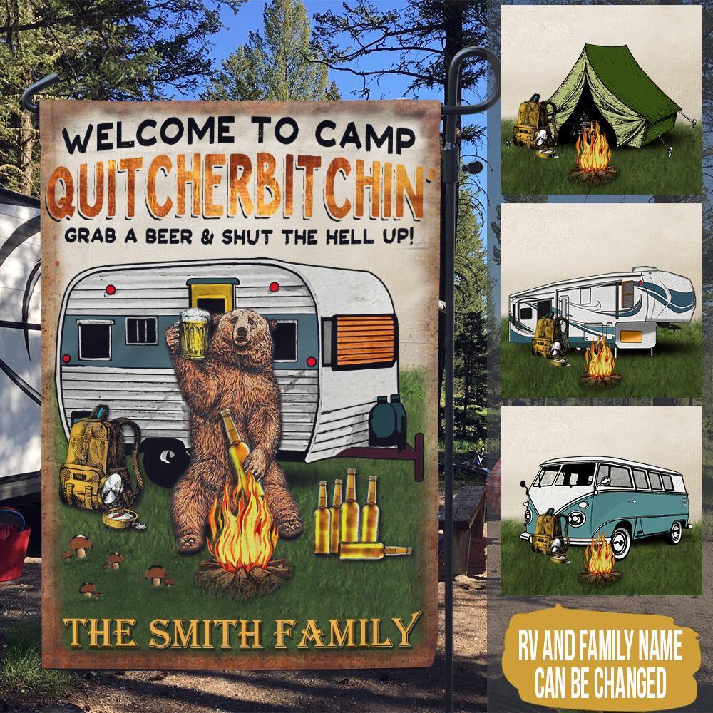 Camping Custom Garden Flag Grab A Beer And Shut The Hell Up Funny Camping Personalized Gift - PERSONAL84