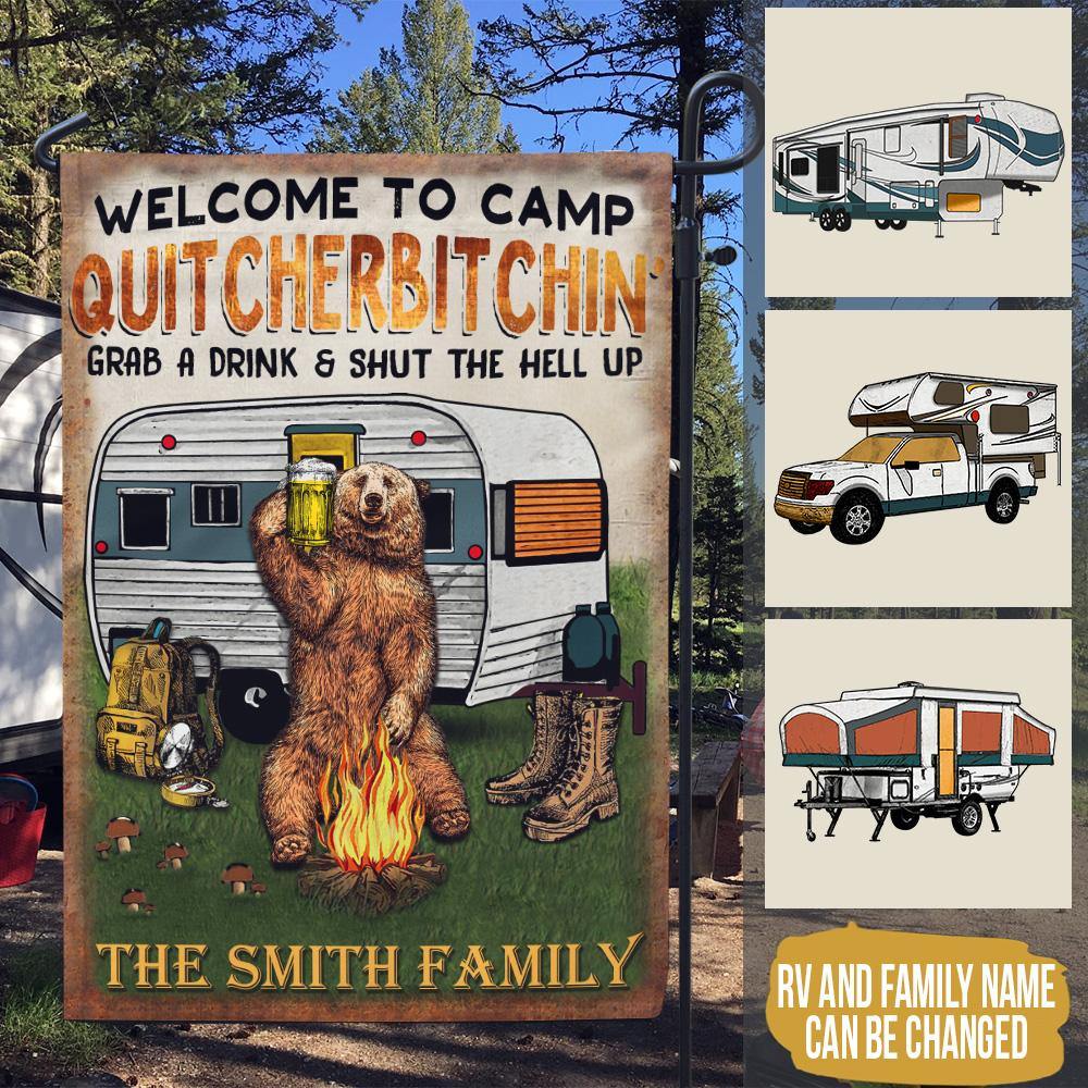 Camping Custom Garden Flag Grab A Drink And Shut The Hell Up Personalized Gift - PERSONAL84