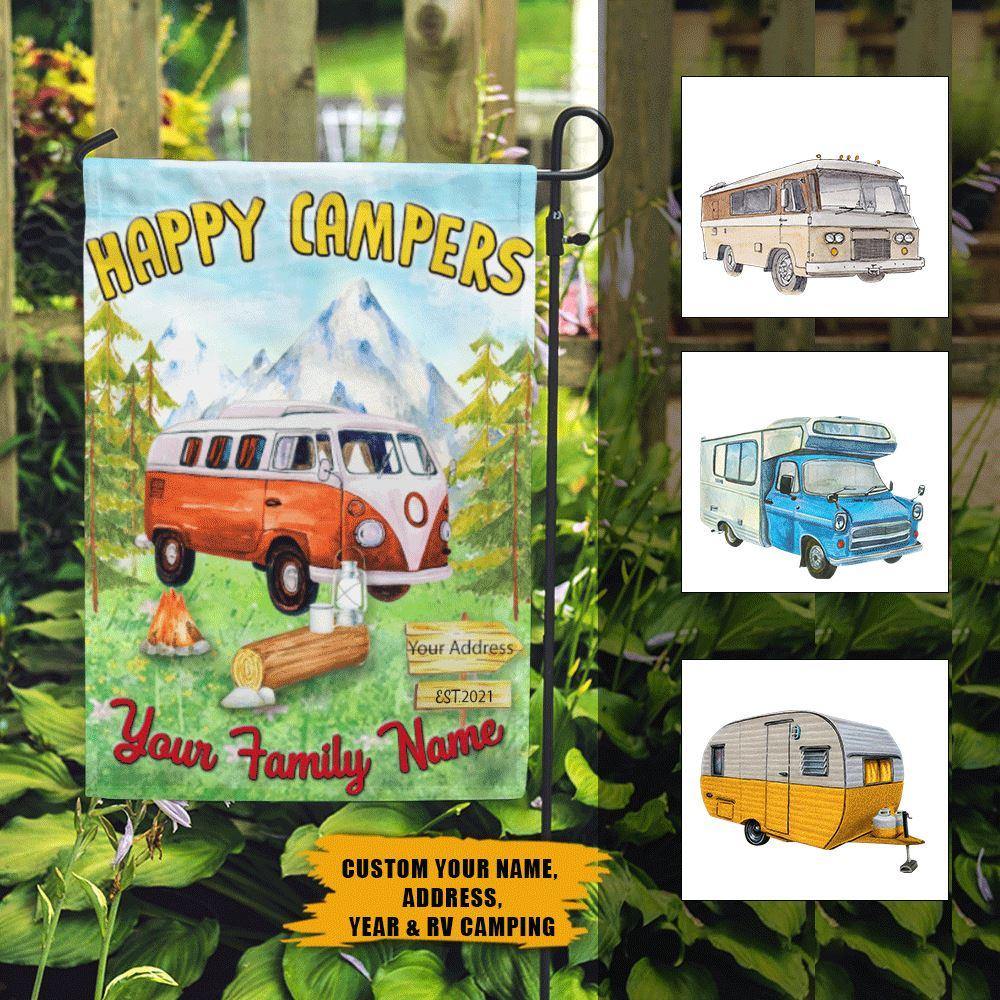 Camping Custom Garden Flag Happy Campers Personalized Gift - PERSONAL84