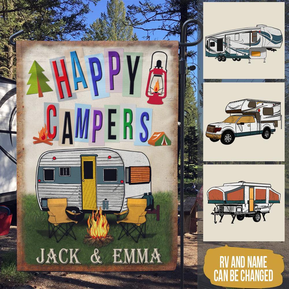 Camping Custom Garden Flag Happy Campers Personalized Gift - PERSONAL84