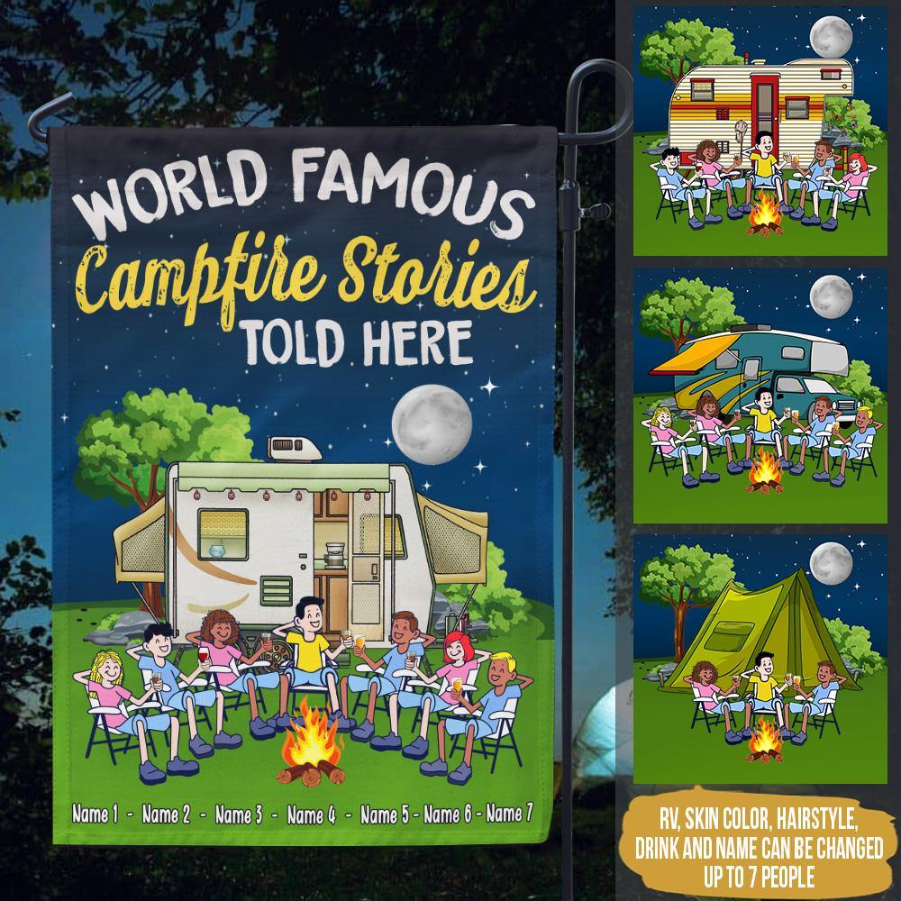 Camping Custom Garden Flag World Famous Campfire Stories Told Here Personalized Gift For Camper - PERSONAL84