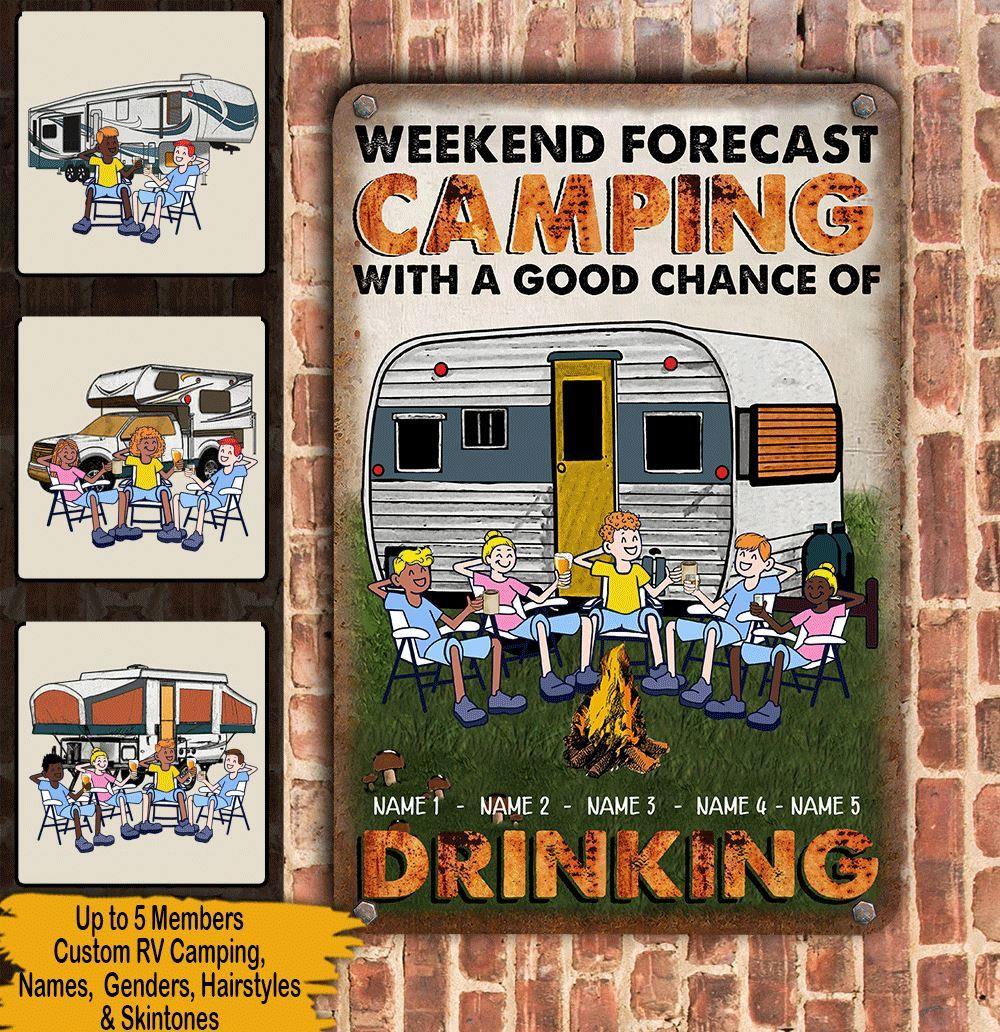 Camping Custom Metal Sign Weekend Forecast Personalized Gift - PERSONAL84