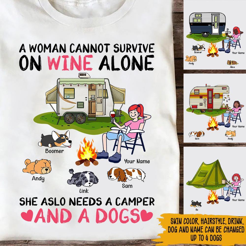 Camping Custom T Shirt A Woman Cannot Survive On Wine Alone Personalized Gift - PERSONAL84