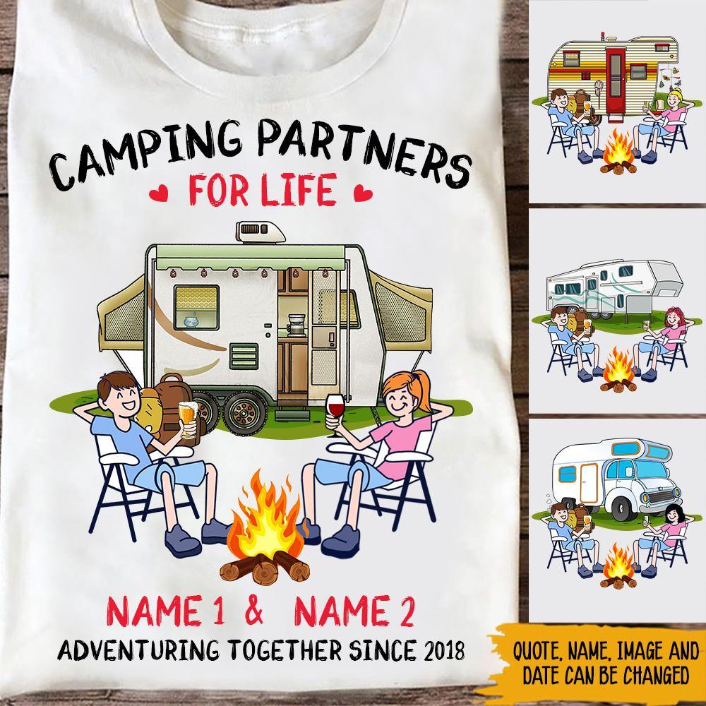 Camping Custom T Shirt Happy Campers Adventuring Together Since Camping Couple Personalized Gift - PERSONAL84
