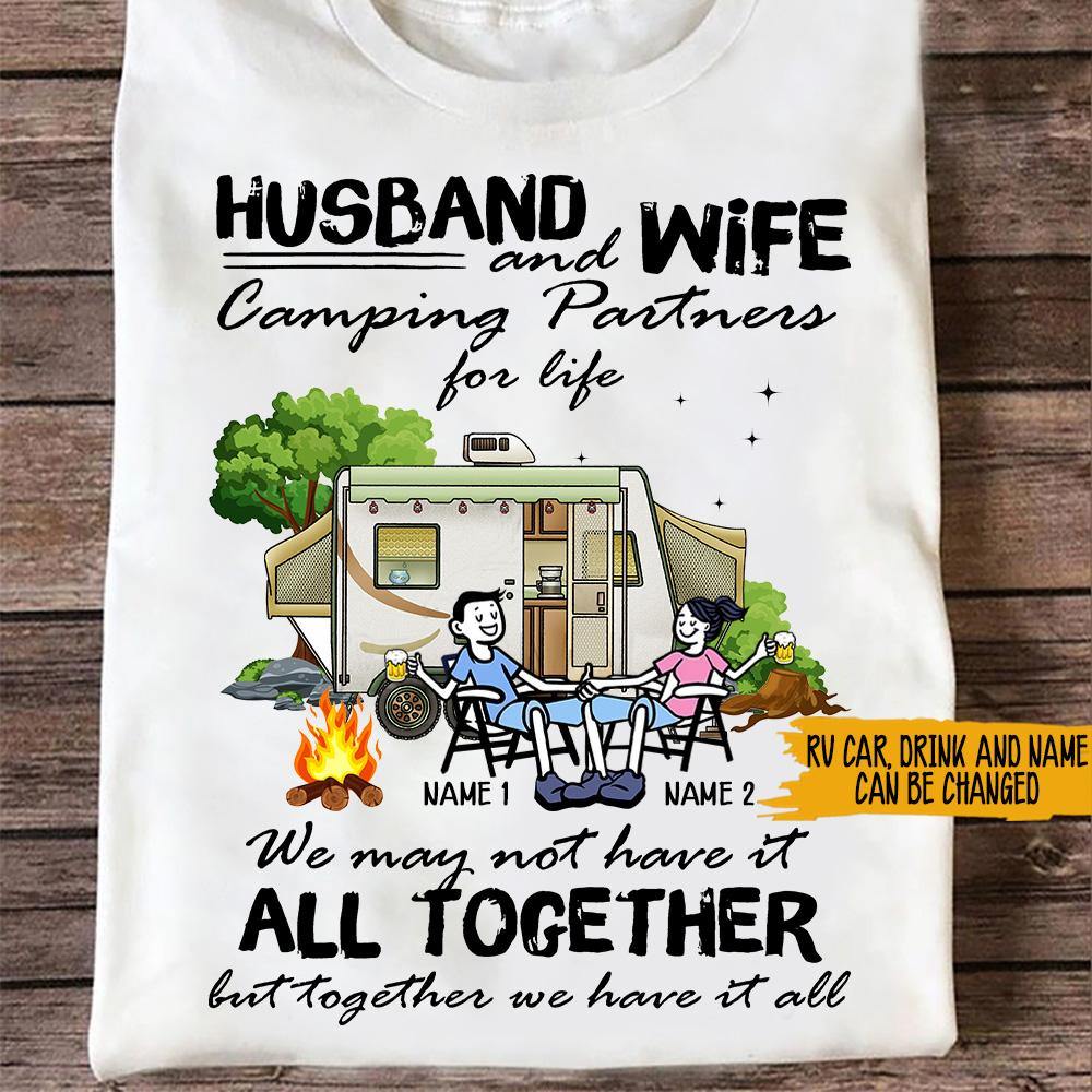 Camping Custom T Shirt Husband And Wife Camping Partner For Life Personalized Gift - PERSONAL84