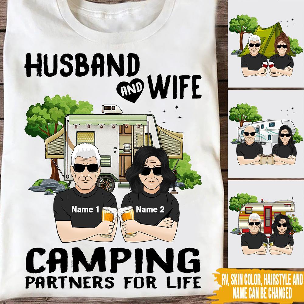 Camping Custom T Shirt Husband And Wife Camping Partners For Life Personalized Gift - PERSONAL84