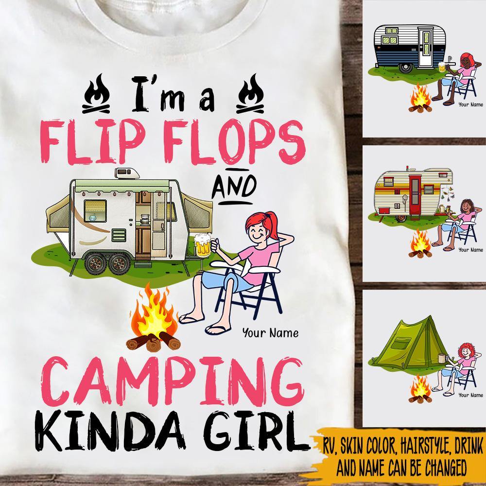 Camping Custom T Shirt I'm A Flip Flop And Camping Kinda Girl Personalized Gift - PERSONAL84