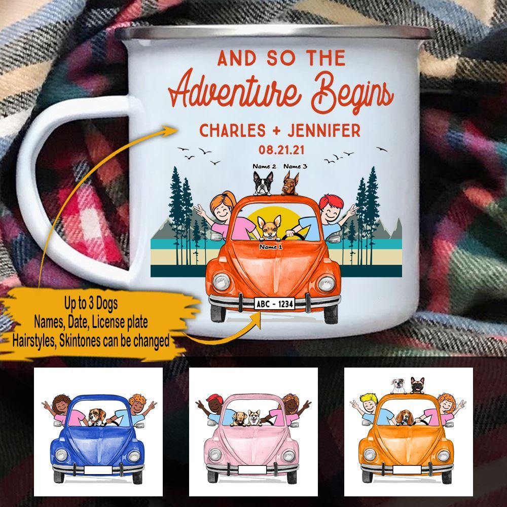 Camping Dogs Couple Bestie Custom Enameled Mug And So The Adventure Begins Personalized Gift - PERSONAL84