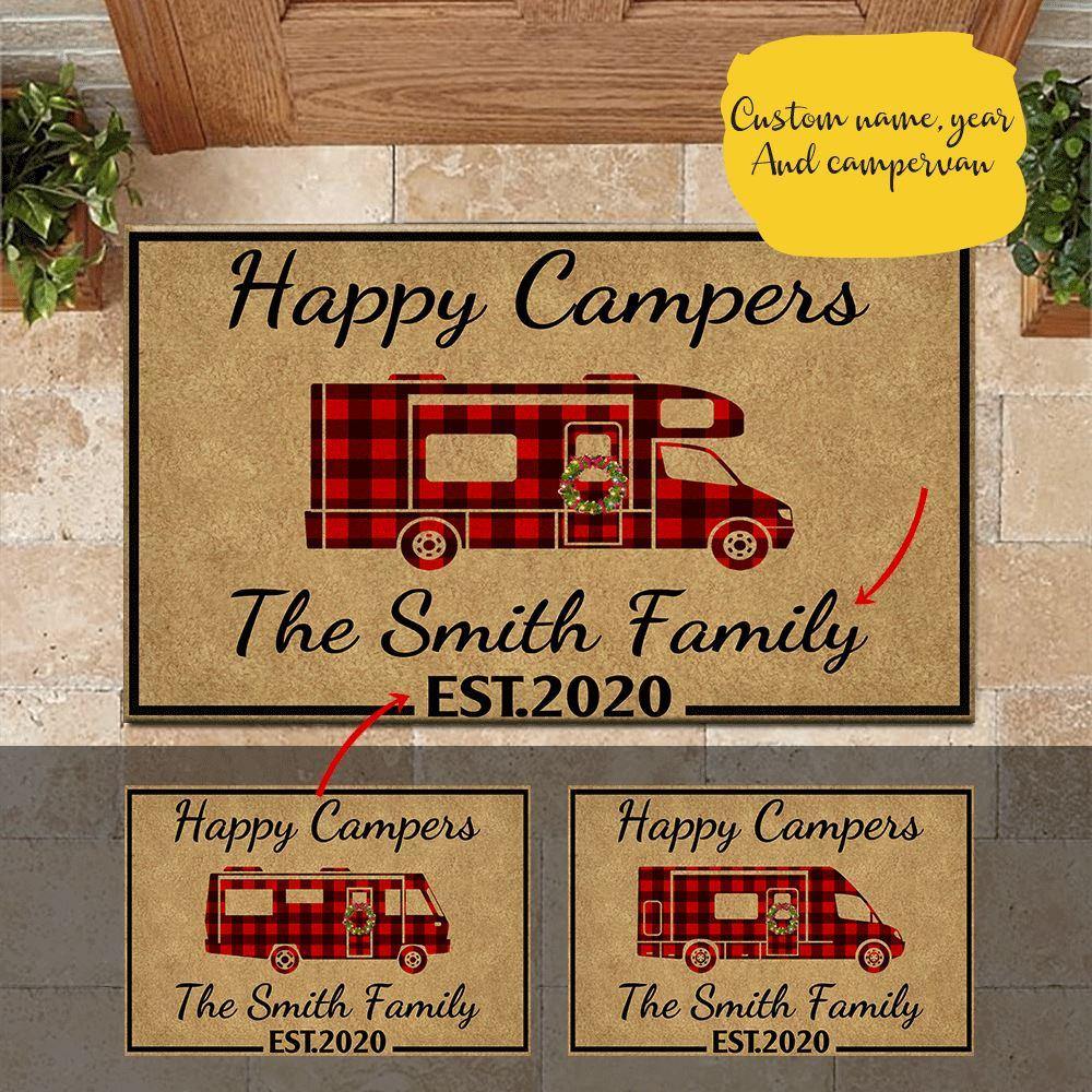 Camping Doormat Customized Family Name, Year, Campervan Happy Campers - PERSONAL84