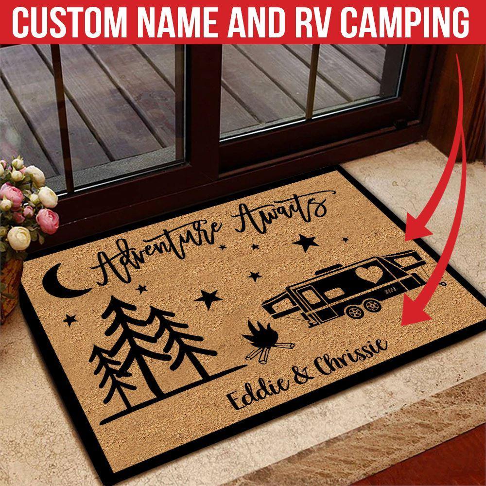 Camping Doormat Customized Name and RV Adventure Awaits - PERSONAL84