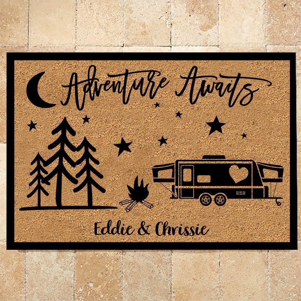 Camping Doormat Customized Name and RV Adventure Awaits - PERSONAL84