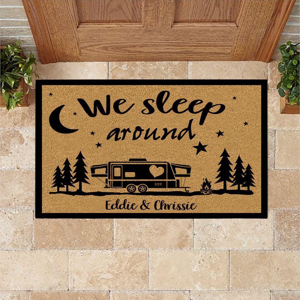 Camping Doormat Customized Name and RV We Sleep Around - PERSONAL84