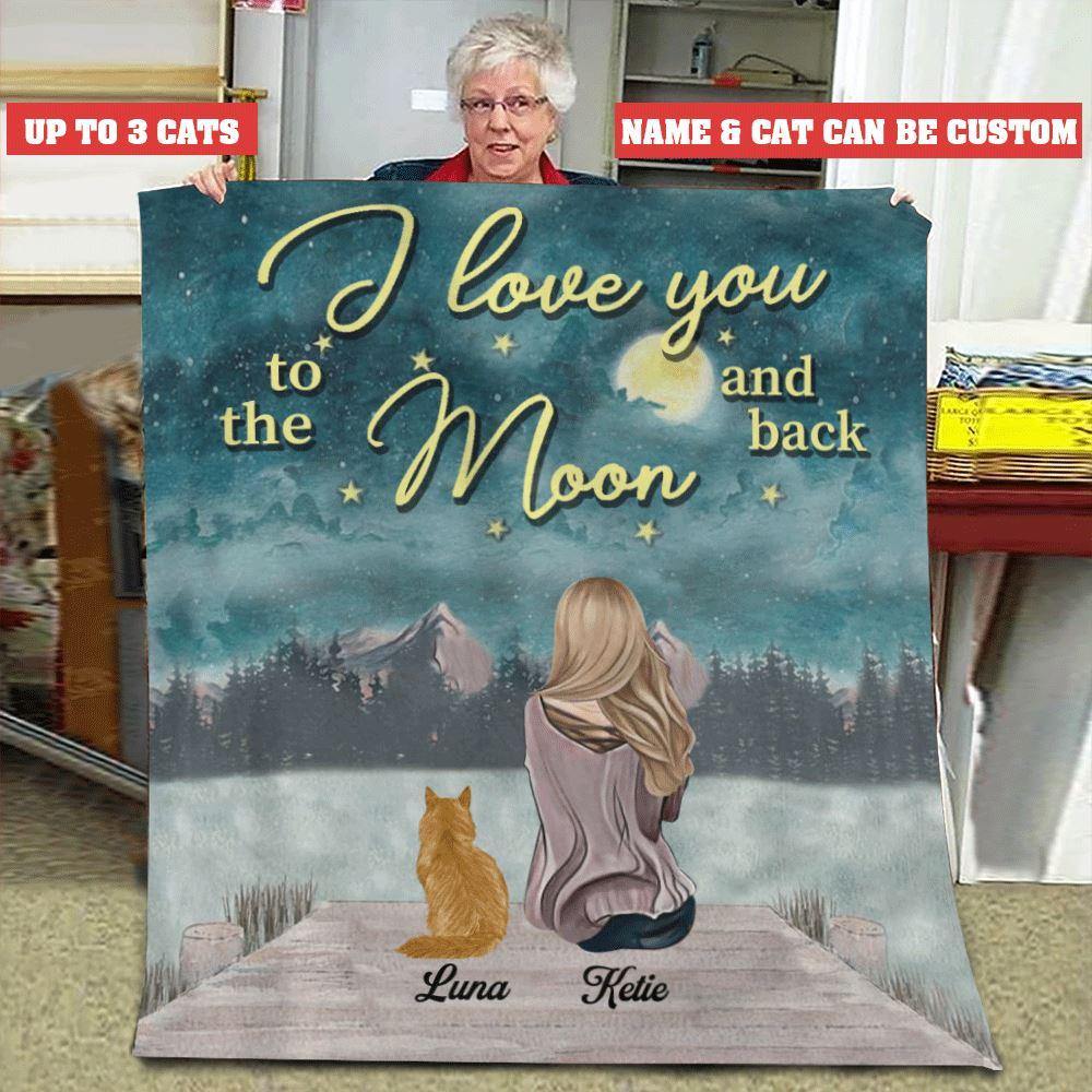 Cat Blanket Customized Name And Breed I Love You To The Moon And Back - PERSONAL84