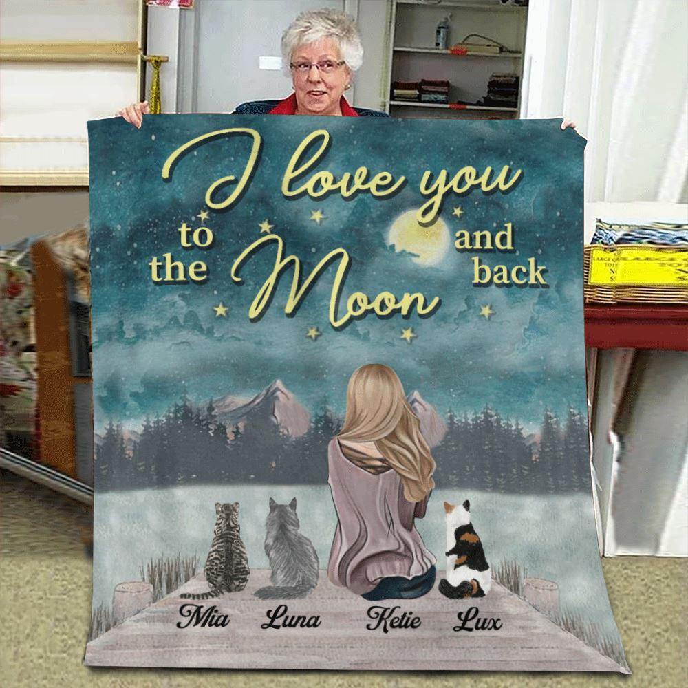 Cat Blanket Customized Name And Breed I Love You To The Moon And Back - PERSONAL84