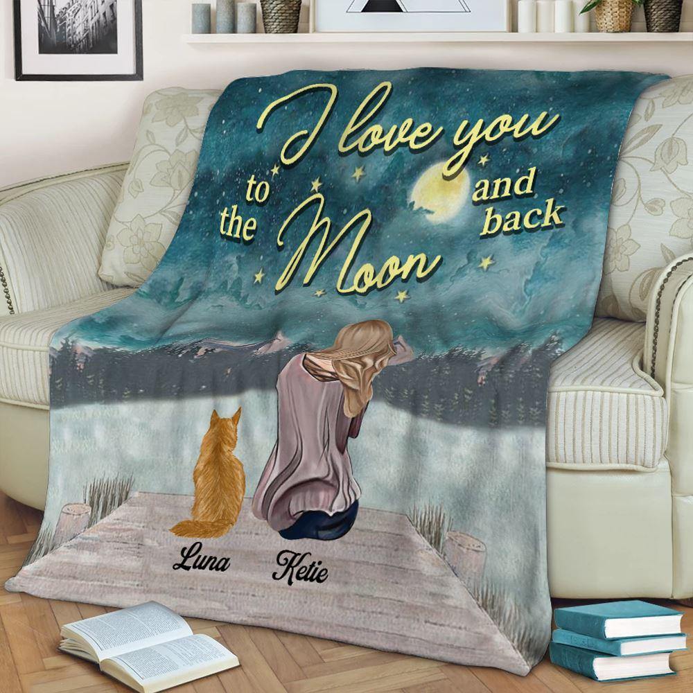 Cat Blanket Customized Name And Breed I Love You To The Moon And Back - PERSONAL84