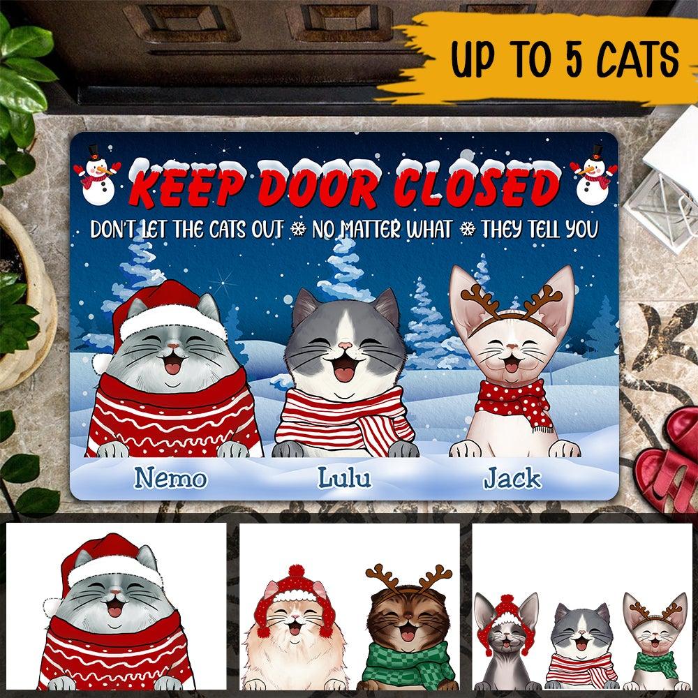 Cat Christmas Custom Doormat Keep Door Closed Don't Let The Cats Out Personalized Gift For Cat Lovers - PERSONAL84