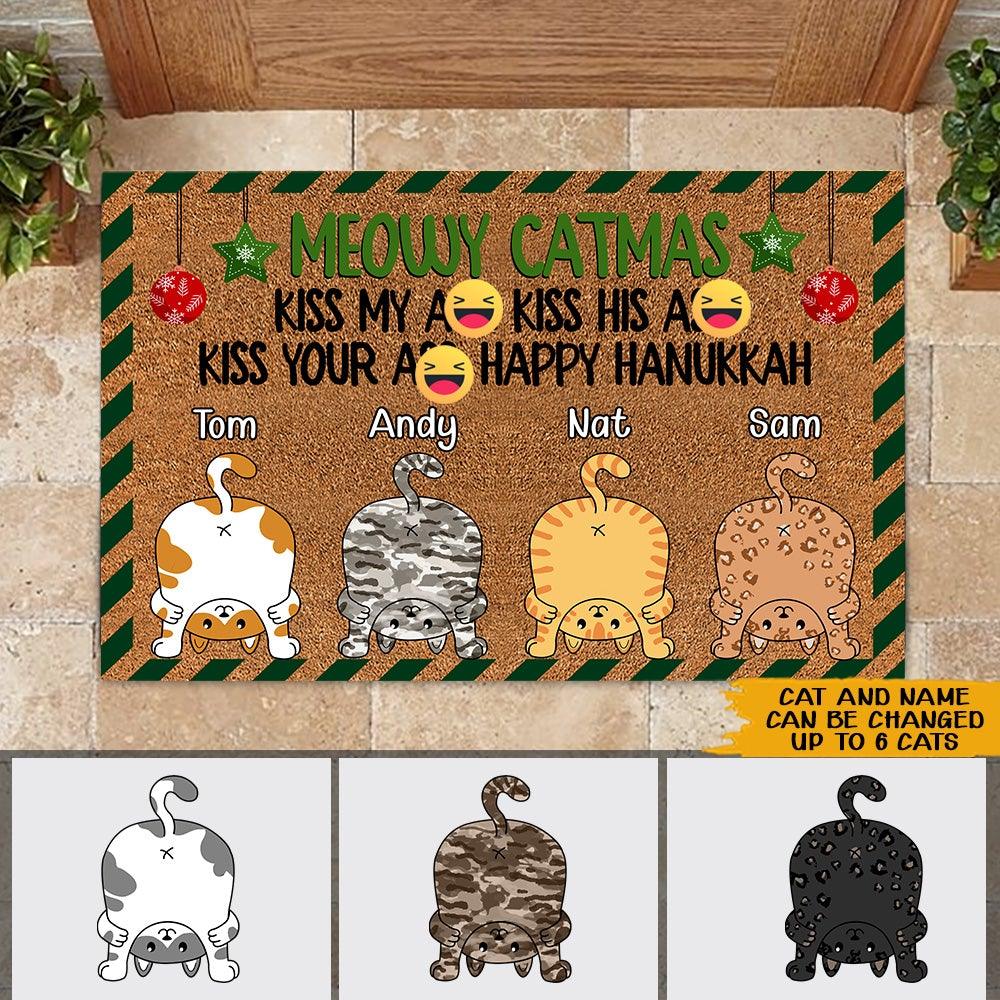 Cat Christmas Custom Doormat Meowy Christmas Kiss My Ass Funny Personalized Gift Cat Mom - PERSONAL84