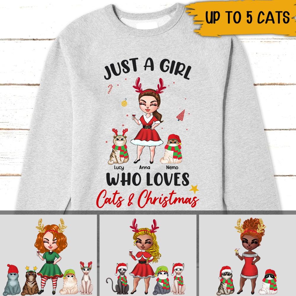 Cat Christmas Custom Shirt Just A Girl Who Loves Cats And Christmas Personalized Gift For Cat Lovers - PERSONAL84