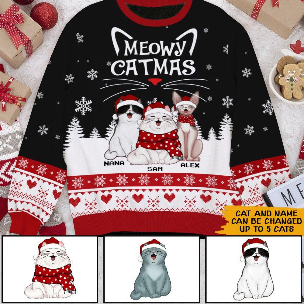 Cat Christmas Custom Wool Sweater Meowy Catmas Personalized Gift - PERSONAL84