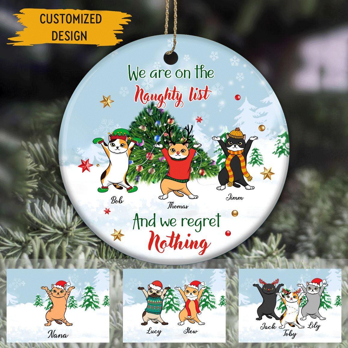 Cat Circle Ornament Customized Name and Breed We Are On The Naughty List - PERSONAL84