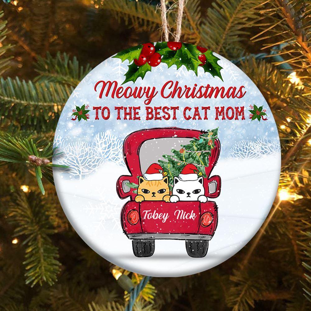 Cat Circle Ornament Personalized Name And Breed Meowy Christmas To The Best Cat Mom - PERSONAL84